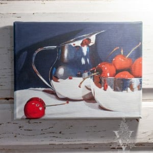 Cherries in Silver Bowl Print