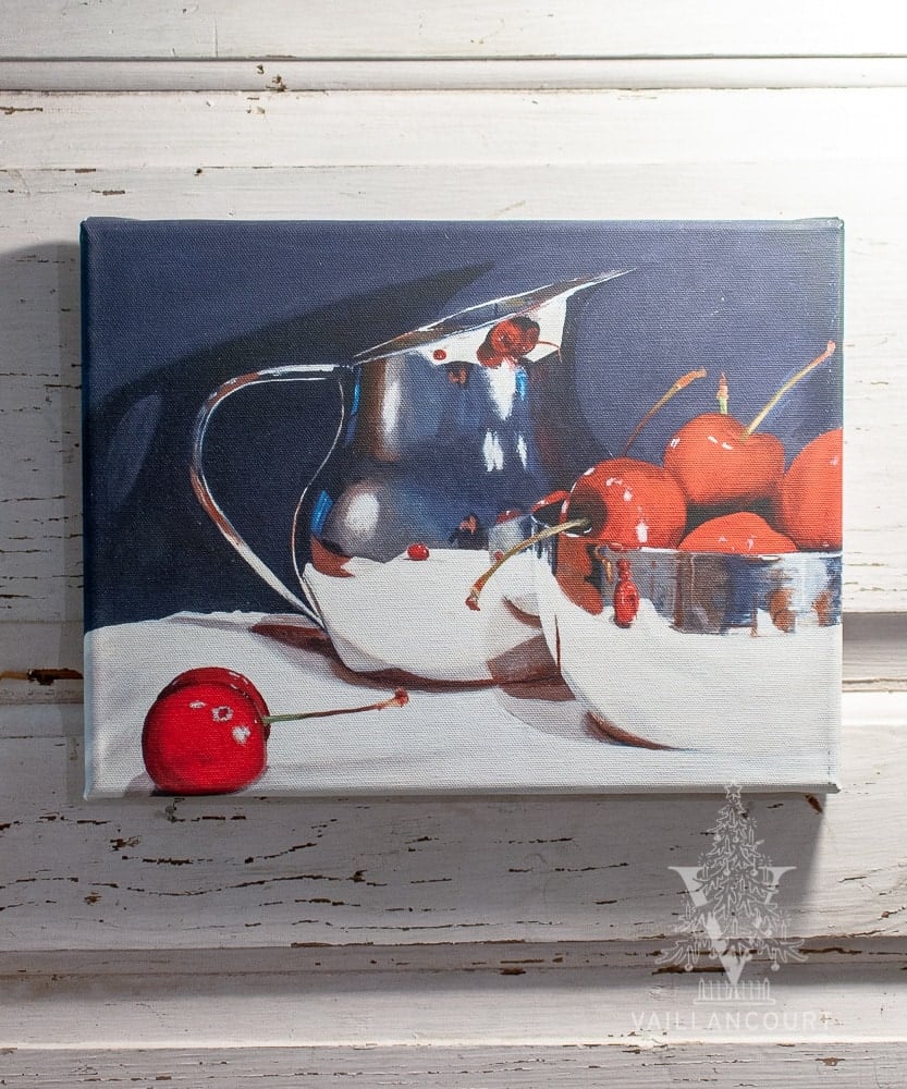 Cherries in Silver Bowl Print