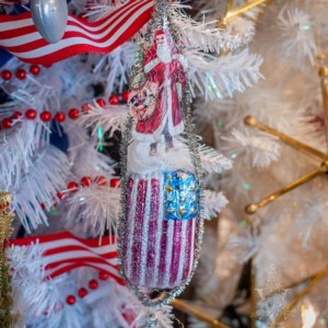 Nostalgic Glass Ornament American Flag with Santa (Assorted)