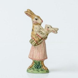 Limited Edition Bunny in Striped Apron Holding Baby