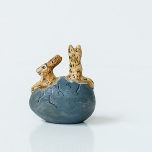 Two Tiny Bunnies in Cracked Blue Egg