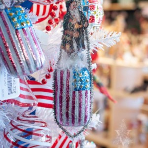 Nostalgic Glass Ornament American Flag with Santa (Assorted)