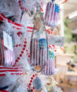 Nostalgic Glass Ornament American Flag with Santa (Assorted)