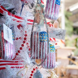 Nostalgic Glass Ornament American Flag with Santa (Assorted)