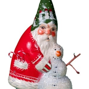 Glass Pheasant Santa with Snowman