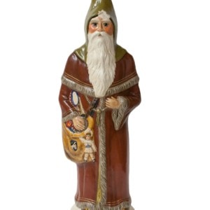 Father Christmas Window Display in Green Hood with Toys