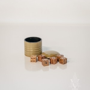 Horn Cup With Six Wooden Dices