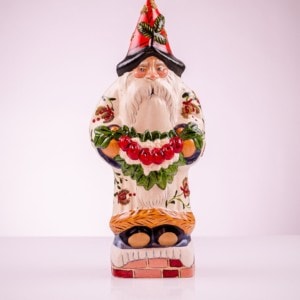 White Brocaded Santa with Red Apple Swag