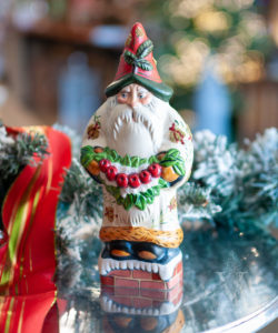 White Brocaded Santa with Red Apple Swag