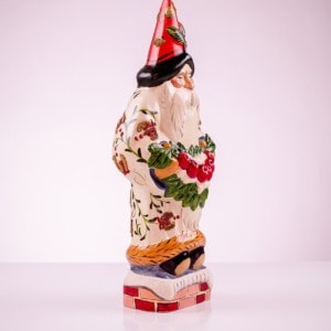 White Brocaded Santa with Red Apple Swag