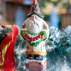 White Brocaded Santa with Red Apple Swag