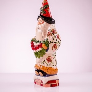 White Brocaded Santa with Red Apple Swag
