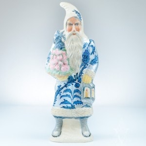 Santa in Silver and Blue Resist Coat with Pineapple Cone