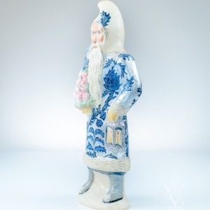 Santa in Silver and Blue Resist Coat with Pineapple Cone