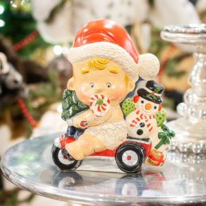 Santa Baby on Trike with Snowman