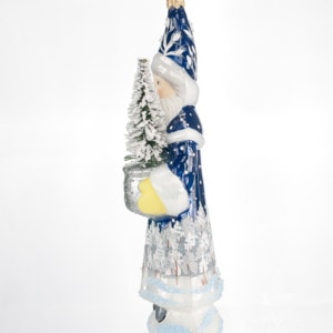 Santa in Blue with Silver Bowl