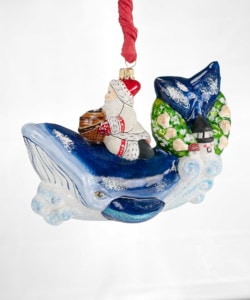 Nantucket Santa on Whale Ornament