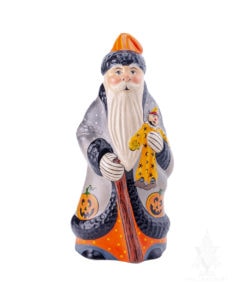 Halloween Santa With Clown and Cats Riding Broom