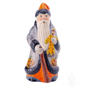 Halloween Santa With Clown and Cats Riding Broom