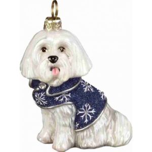 DIVA Maltese in Blue Snowflake Coat Ornament