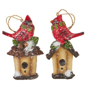 Cardinal On Bird House Ornament