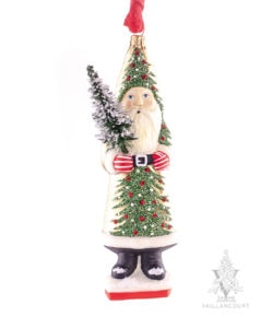 Gold Santa with Green Tree with Red and White Ornaments
