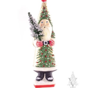 Gold Santa with Green Tree with Red and White Ornaments