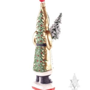 Gold Santa with Green Tree with Red and White Ornaments