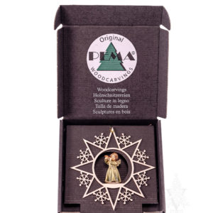 Bell Angel with Flute in Hanging Star with Snowflakes by PEMA