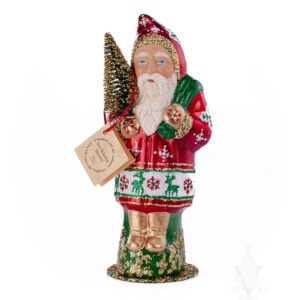 Ino Schaller Red Shiny Santa with Reindeer Decoration