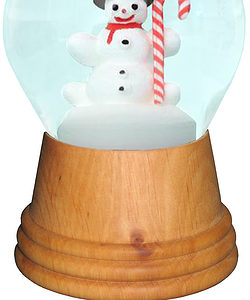 Perzy Snowglobe - Medium Snowman with Candy Cane with Wooden Base