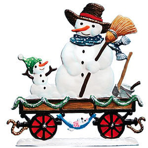 Train Car with Snowman Pewter by Wilhelm Schweizer