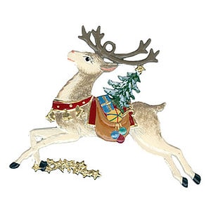 Reindeer with Gifts Pewter Ornament by Wilhelm Schweizer