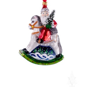 Small Rocking Horse Santa Ornament