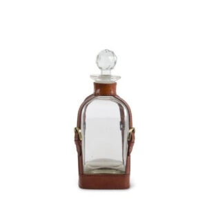 Glass Decanter with Leather Straps and Metal Buckle Accent