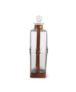 Narrow Glass Decanter with Leather Straps and Metal Buckle Accent