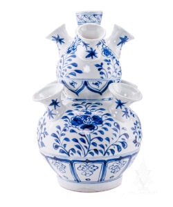 Large Asian Inspired Blue and White Tulip Vase