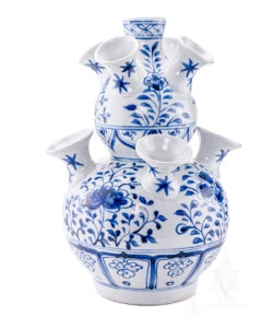Large Asian Inspired Blue and White Tulip Vase