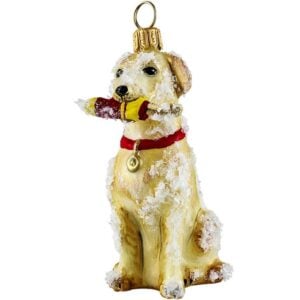 Yellow Lab Snowy with Buoy Ornament
