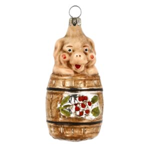 MAROLIN Glass Ornament Pig In A Barrel