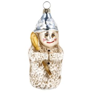 MAROLIN Glass Ornament Snow Child With Broom With Glitter
