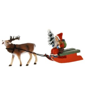 MAROLIN Miniature Santa On Sledge With Stag