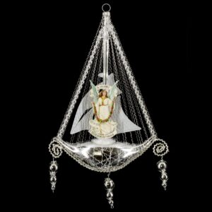 MAROLIN Ship With Angel-Oblate Sail And 3 Glass Bead Hangers Silver