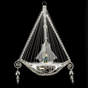 MAROLIN Ship With Oblate Sail And 2 Glass Bead Hangers Silver