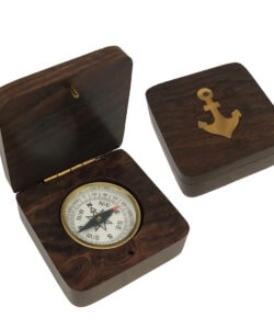 Anchor Wood Compass Box with Inlaid Brass Compass