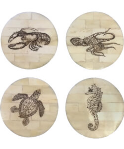 Sea Life Scrimshaw Bone Coasters (Set of 4)