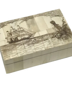 Mermaid Watching Engraved Scrimshaw Bone Box