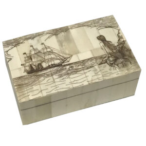 Mermaid Watching Engraved Scrimshaw Bone Box
