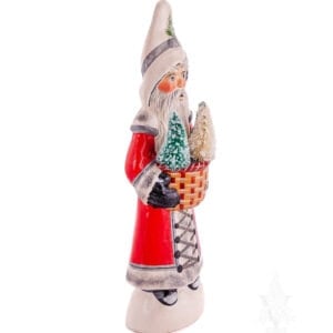 Red Santa With Woven Basket of Trees