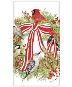 Winter Bird Wreath Bagged Towel